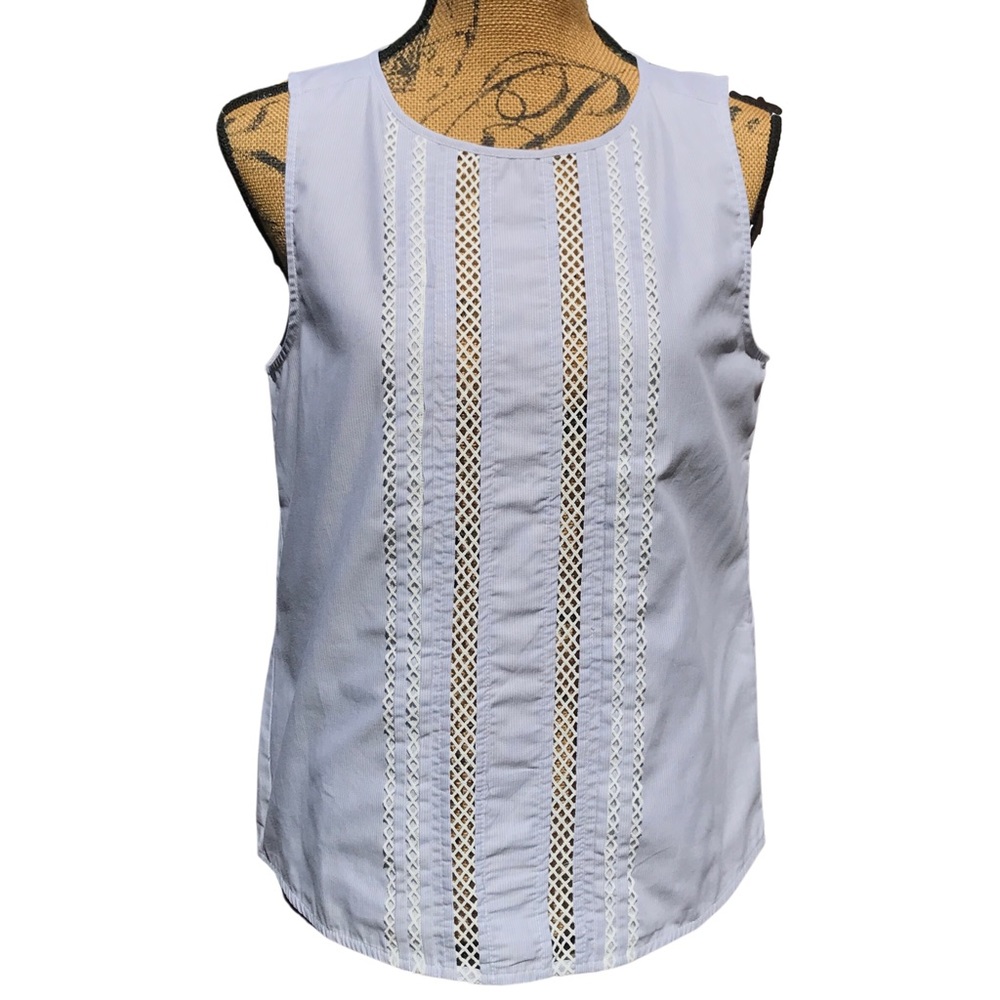 Banana Republic Sleeveless Grey White Striped Blouse White Detail Sz S